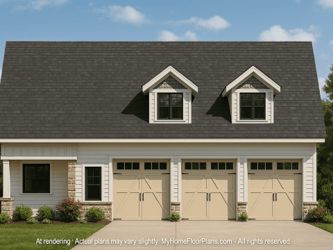 3-Car Garage CAD Home Plans with Living Space & Unique Design