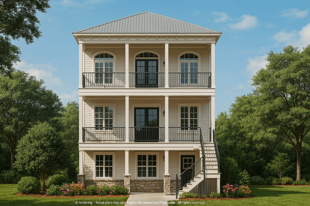 3-Story House Plan with Vaulted Ceilings & Beach-Style Design