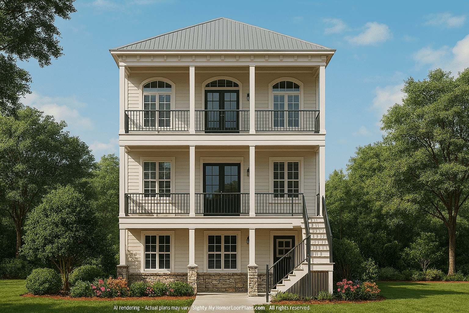 3-Story House Plan with Vaulted Ceilings & Beach-Style Design