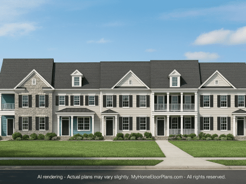 5-Unit Colonial Revival Townhome Plan with Rear Entry Garage and CAD Designs