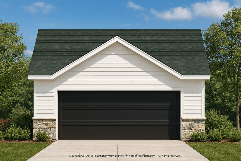 576 Sq. Ft. Garage House Plan with Brick Siding and Front Entry