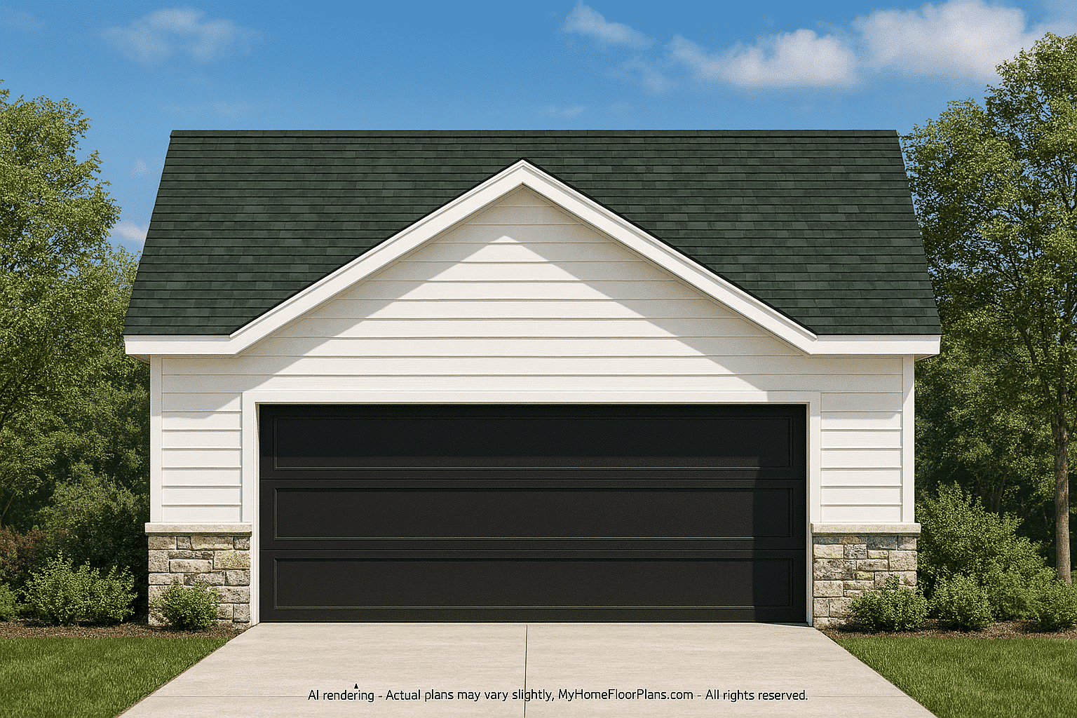 576 Sq. Ft. Garage House Plan with Brick Siding and Front Entry
