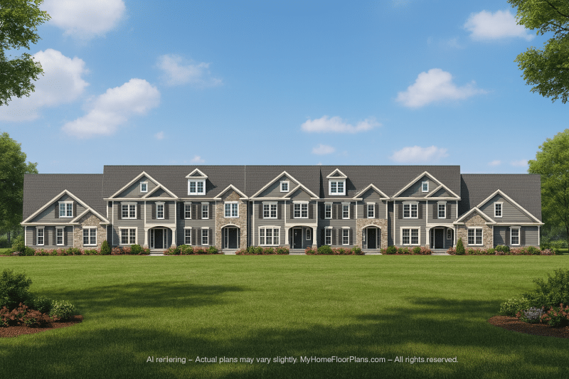 7-Unit Townhome Floor Plan with Vaulted Ceilings and CAD Designs