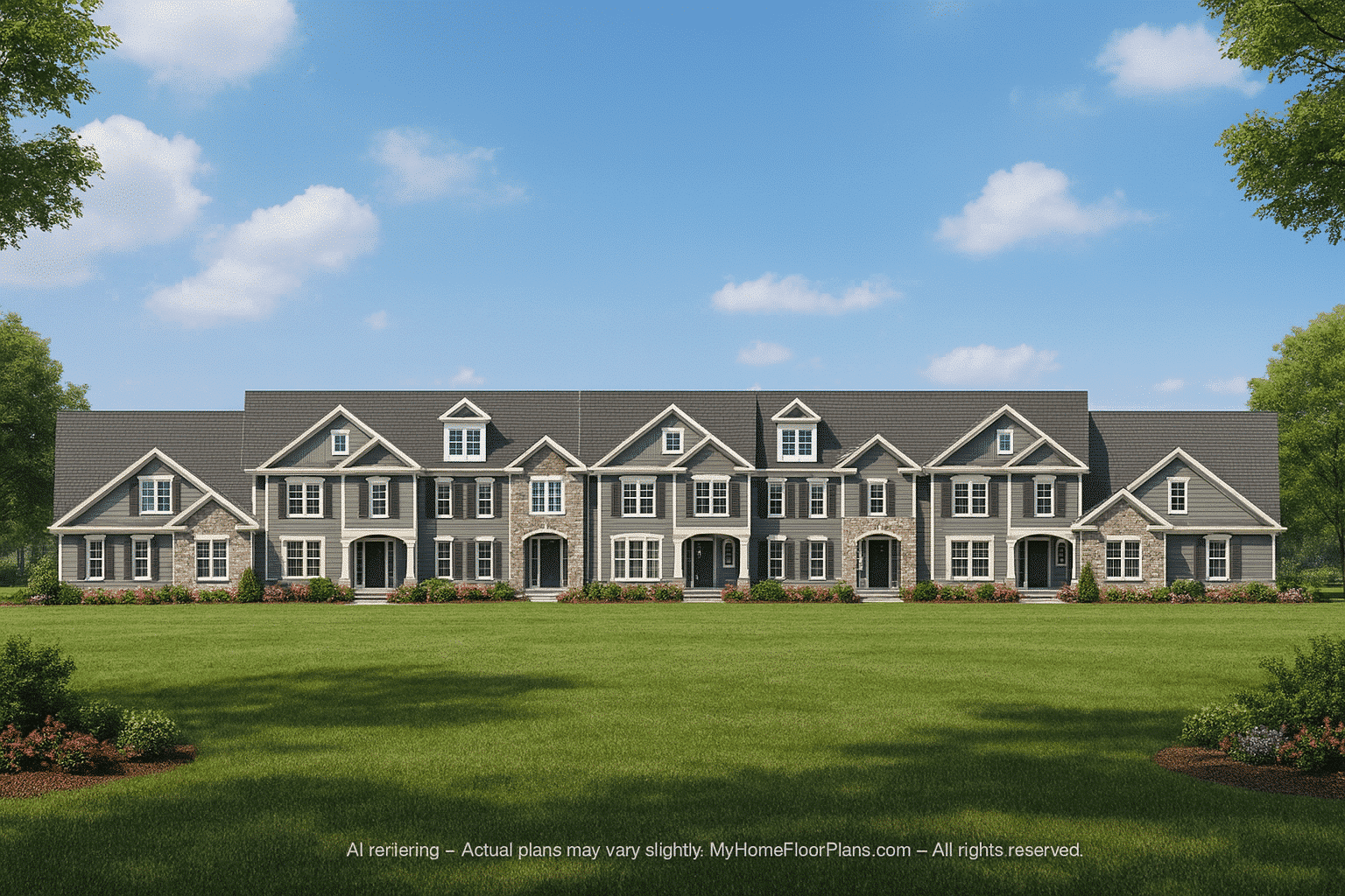 7-Unit Townhome Floor Plan with Vaulted Ceilings and CAD Designs