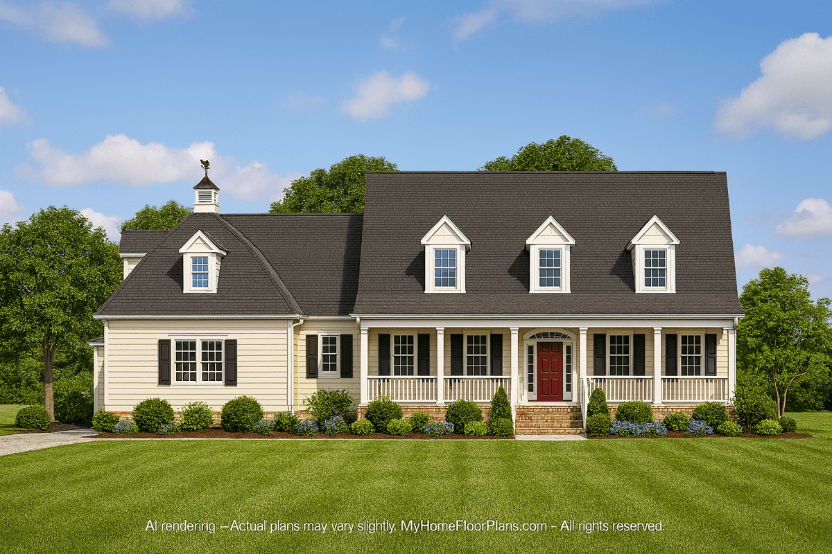 78'-Wide Cape Cod Floor Plan with Great Room and 2 Garage Bays