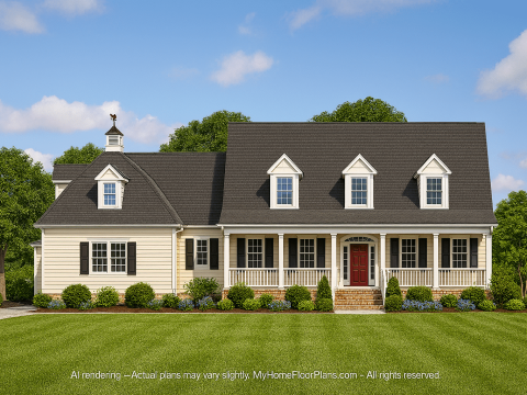 78'-Wide Cape Cod Floor Plan with Great Room and 2 Garage Bays