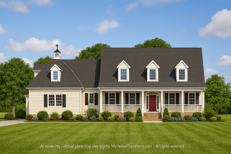 78'-Wide Cape Cod Floor Plan with Great Room and 2 Garage Bays