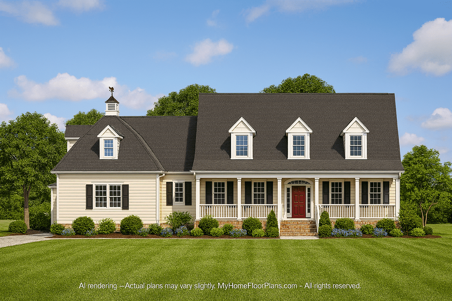 78'-Wide Cape Cod Floor Plan with Great Room and 2 Garage Bays
