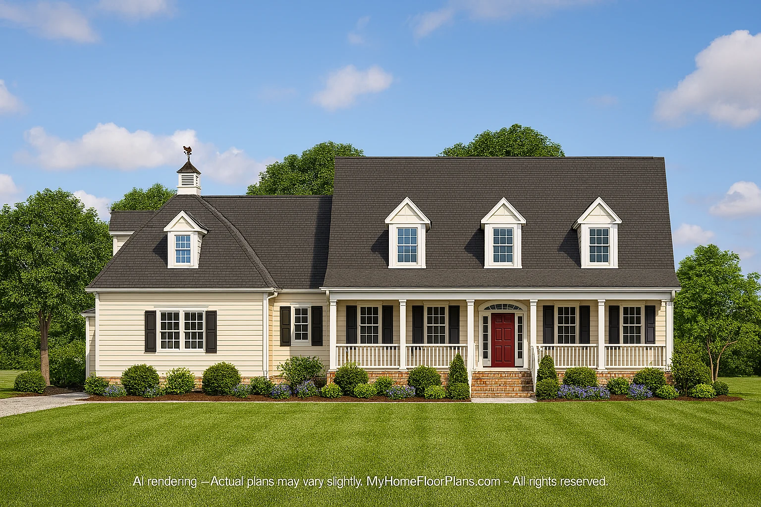 78'-Wide Cape Cod Floor Plan with Great Room and 2 Garage Bays