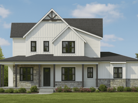 Architectural 2-Story House Plan with 3-Car Garage and Open Layout