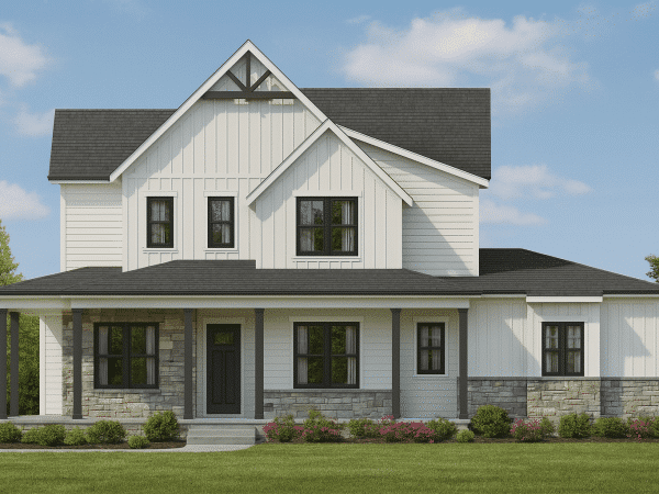 Architectural 2-Story House Plan with 3-Car Garage and Open Layout