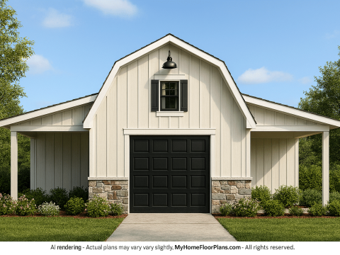 Barn Shed House Plan with Covered Porch and CAD Blueprint
