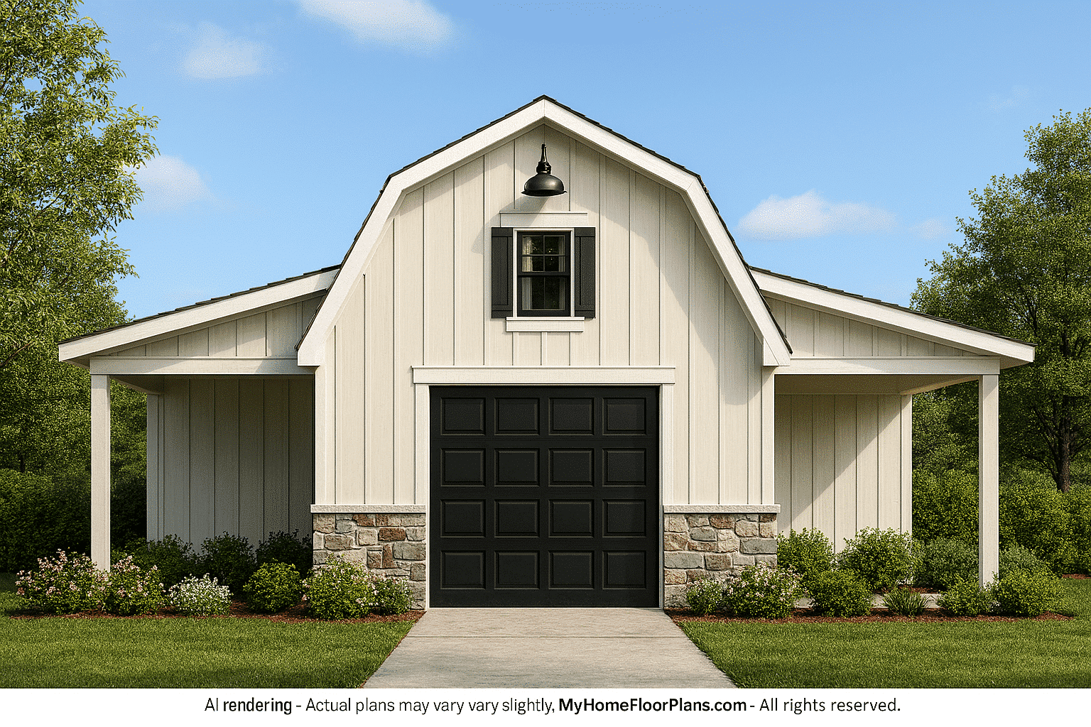 Barn Shed House Plan with Covered Porch and CAD Blueprint