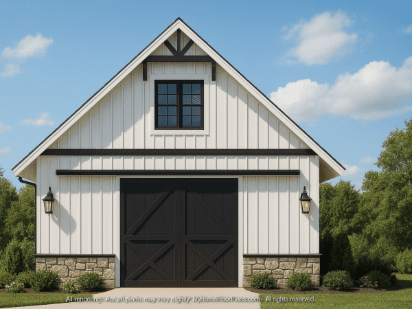 Barn-Style Floor Plan with 2 Garage Bays and Workshop Space