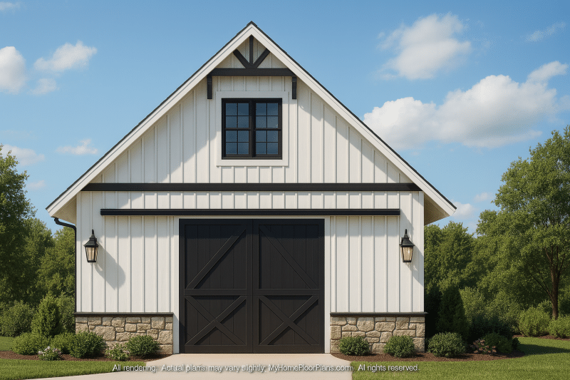 Barn-Style Floor Plan with 2 Garage Bays and Workshop Space