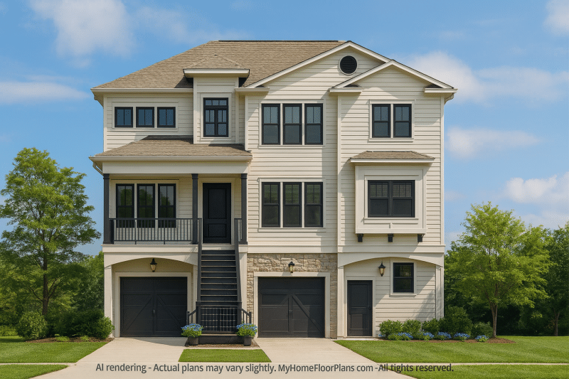 Beach Coastal House Plan with 3 Stories and CAD Architecture