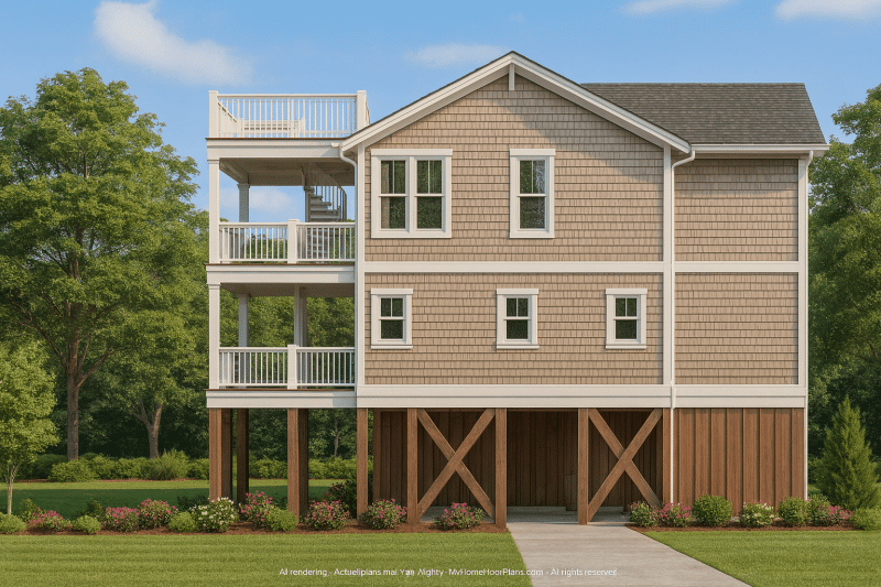 Beach Home Floor Plan with 4 Bedrooms & Modern CAD DesignsBeach Home Floor Plan with 4 Bedrooms & Modern CAD Designs