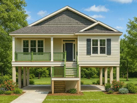 Beach House Plan with Coastal Charm & 1.5 Story Open Layout