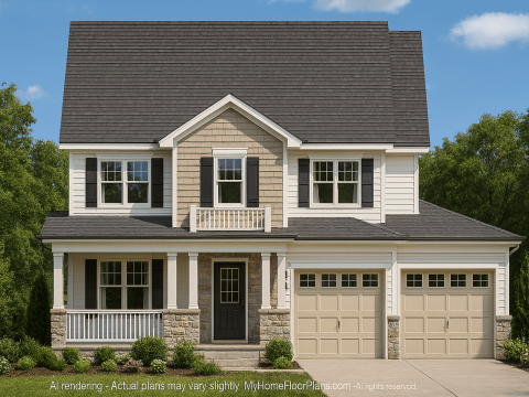 Beautiful 2-Story Home Floor Plan with 3 Bedrooms and CAD Designs