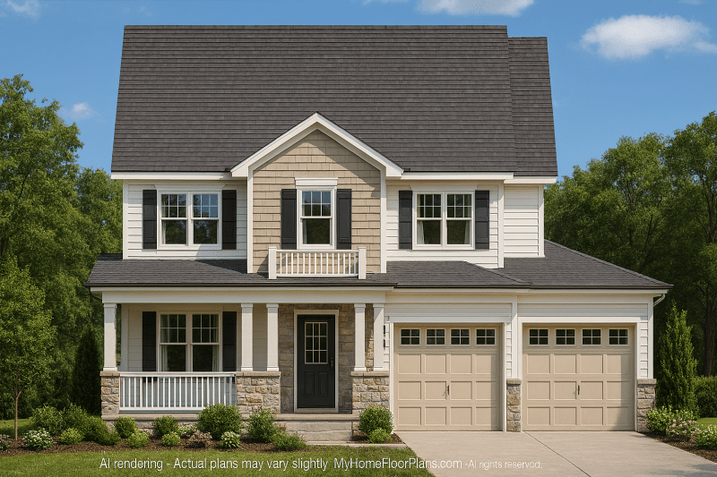 Beautiful 2-Story Home Floor Plan with 3 Bedrooms and CAD Designs