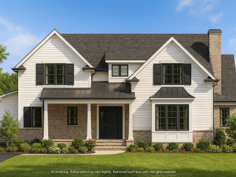 Beautiful 2-Story Home Plan with Colonial Farmhouse Design