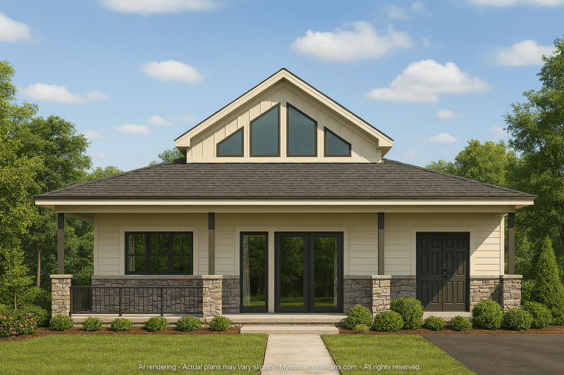 Cabin Pool House Plan - 743 Sq Ft - 1 Bed,1 Bath - CAD,Floor Plans,& Blueprints