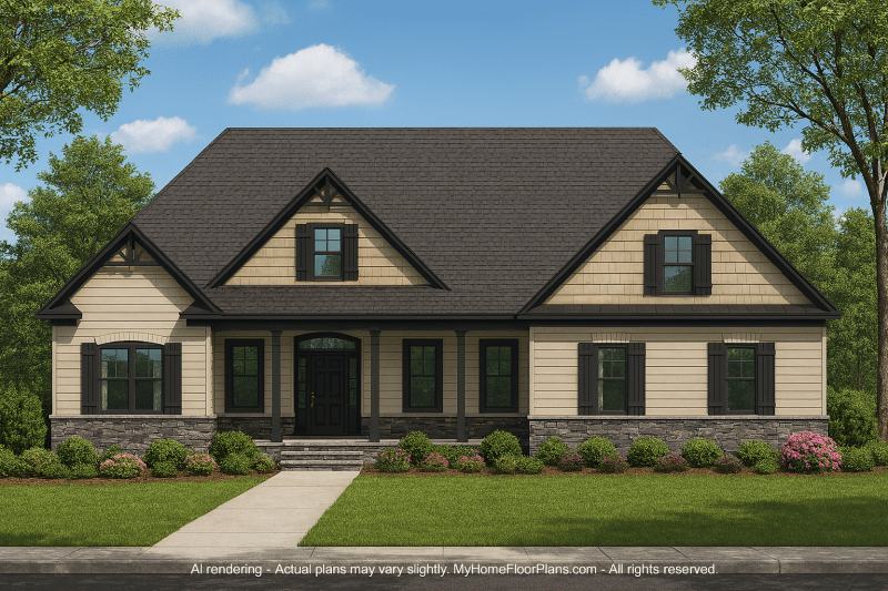 Charming 1.5-Story Home Blueprint with Craftsman Style and CAD Designs