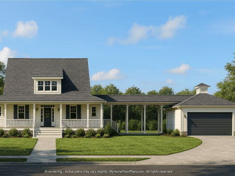Charming 2-Story House Plan with Fireplace and Wrap-Around Porch