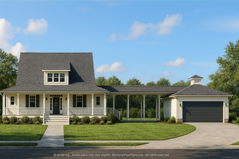 Charming 2-Story House Plan with Fireplace and Wrap-Around Porch