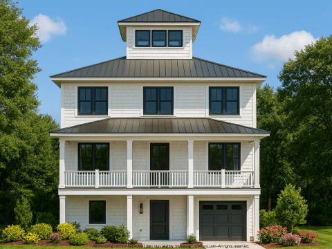 Charming 3-Story Home Plan with Coastal Architecture and CAD Design