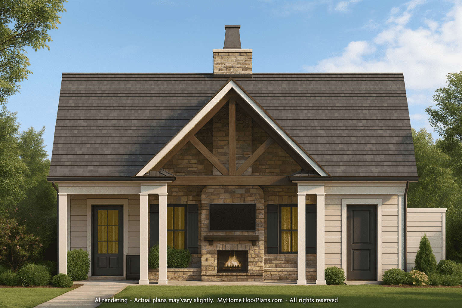 Charming Pool House Floor Plan with Craftsman Touch