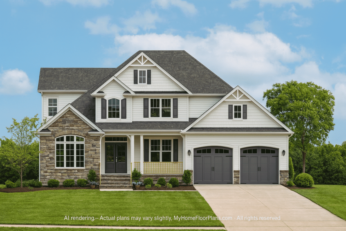 Craftsman Home Plan with Detailed CAD Blueprint and Open Design