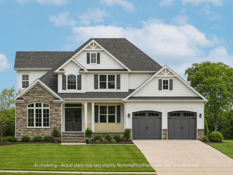 Craftsman Home Plan with Detailed CAD Blueprint and Open Design