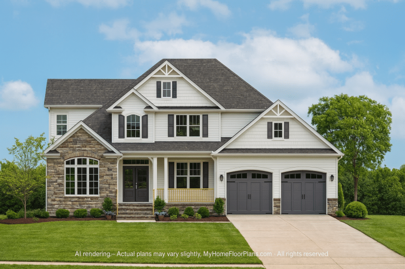 Craftsman Home Plan with Detailed CAD Blueprint and Open Design