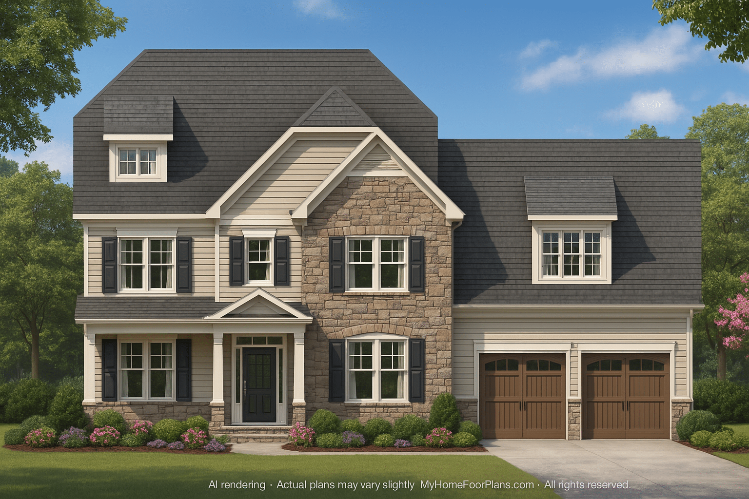 Classic Colonial Farmhouse Home Plan with 2.5 Floors & CAD