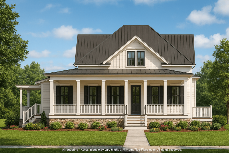 Coastal 2-Story House Plan with Breezeway & Detached Garage