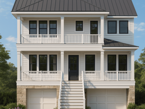 Coastal 3-Story 4 BR Beach Home Floor Plan & Blueprint Designs