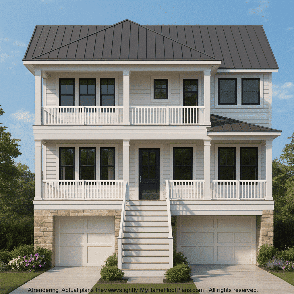 Coastal 3-Story 4 BR Beach Home Floor Plan & Blueprint Designs