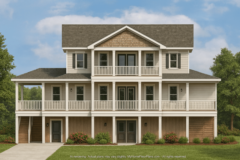 Coastal Beach Home Plan with 4 Bedrooms and Open Designs