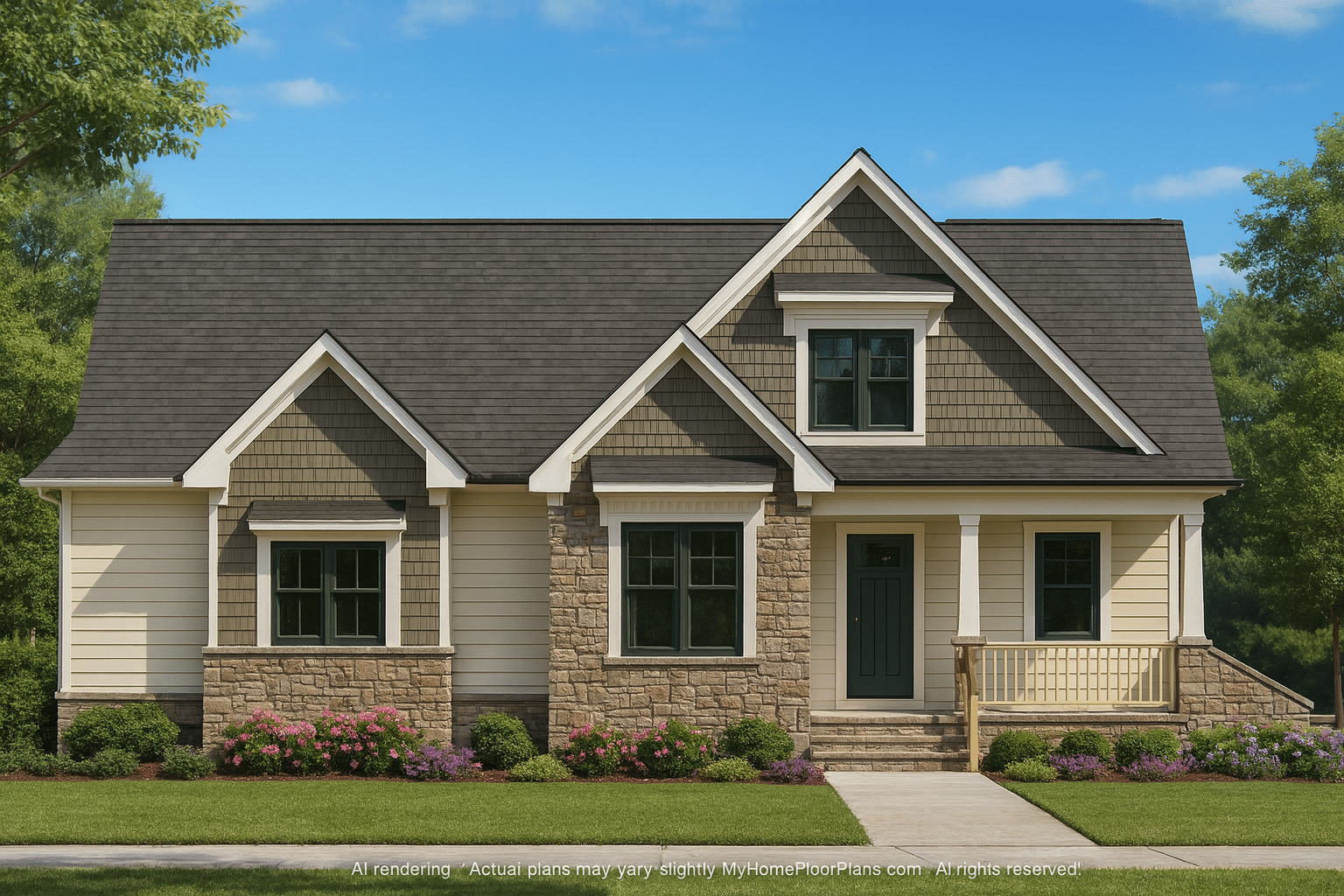 Coastal Craftsman Home Floor Plan 3 Bed, 2 Bath, 2 Story