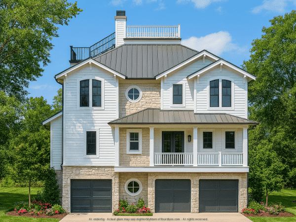 Coastal House Floor Plan with CAD Blueprints & Elegant Outdoor Living