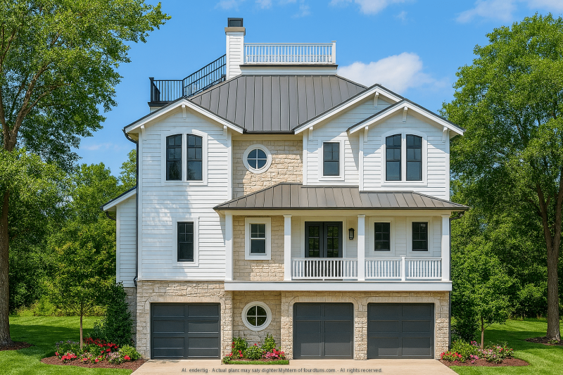Coastal House Floor Plan with CAD Blueprints & Elegant Outdoor Living