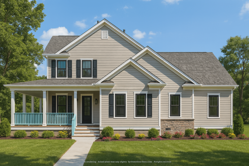 Colonial Farmhouse CAD Home Floor Plan with Traditional Designs