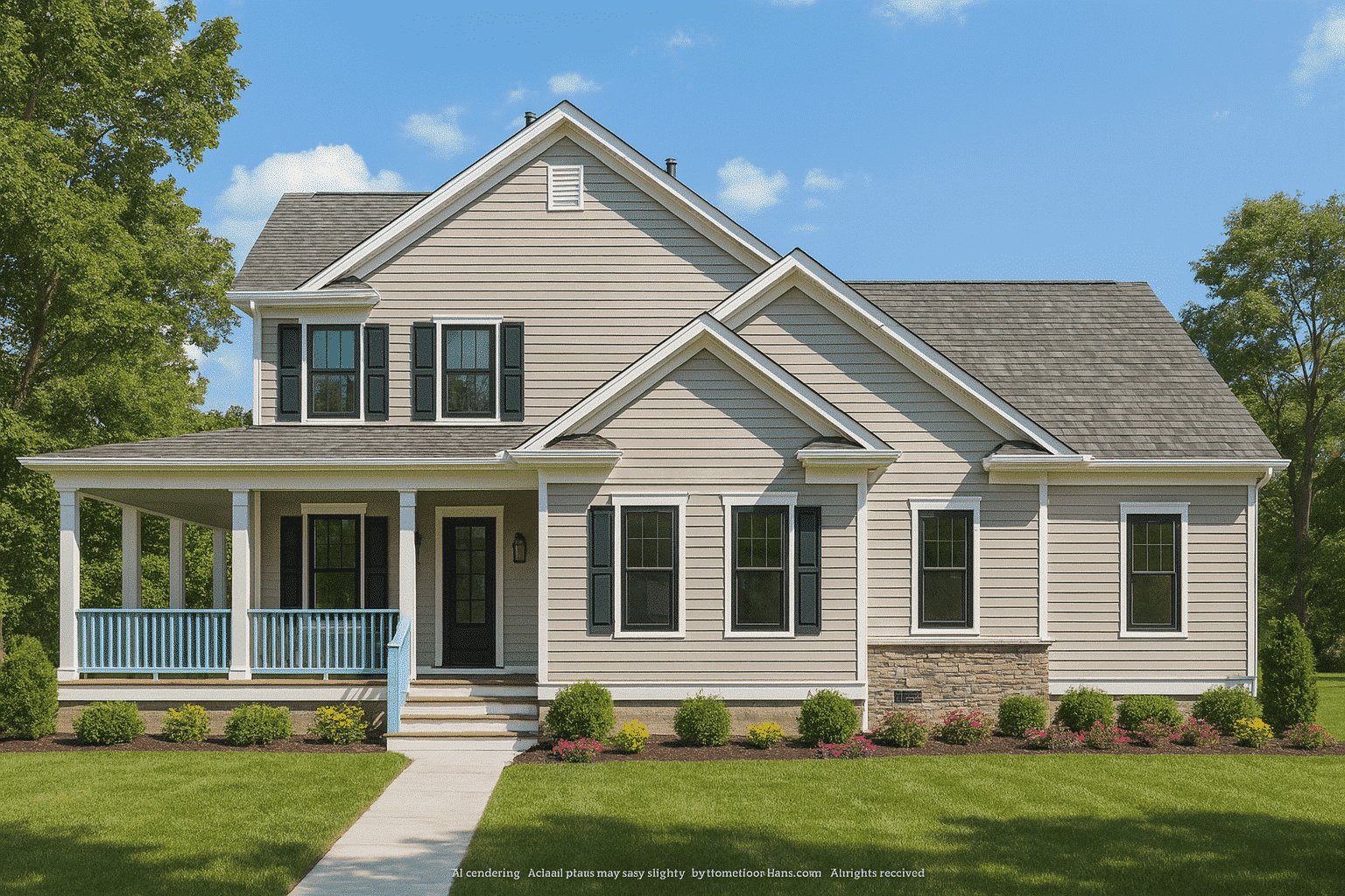 Colonial Farmhouse CAD Home Floor Plan with Traditional Designs
