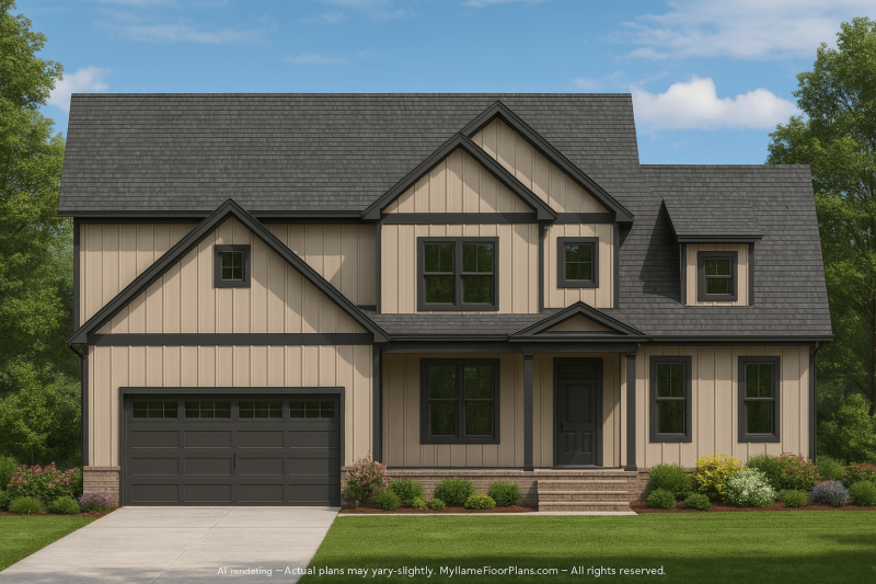 Colonial Farmhouse Home Plan with 2 Floors and 4 Bedrooms