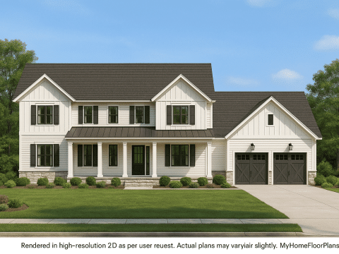 Colonial Farmhouse Home Plan with CAD Designs and Floor Blueprint