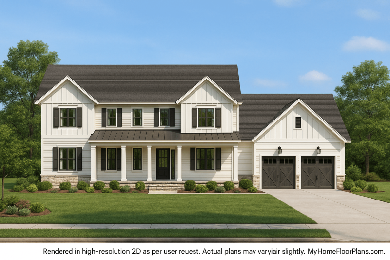 Colonial Farmhouse Home Plan with CAD Designs and Floor Blueprint