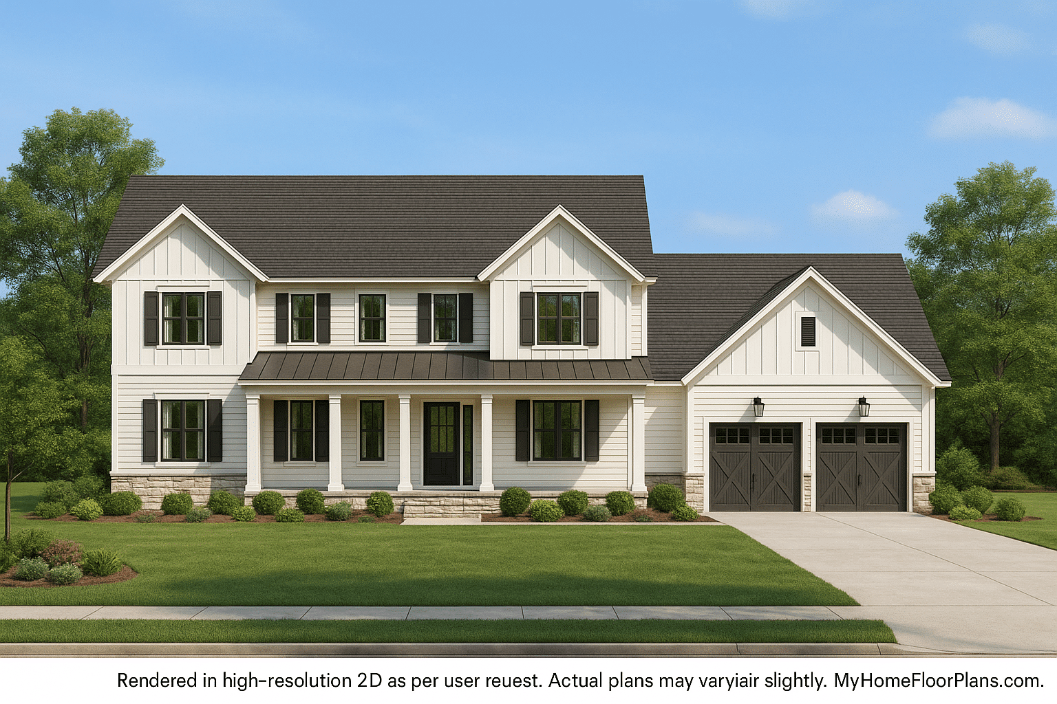 Colonial Farmhouse Home Plan with CAD Designs and Floor Blueprint