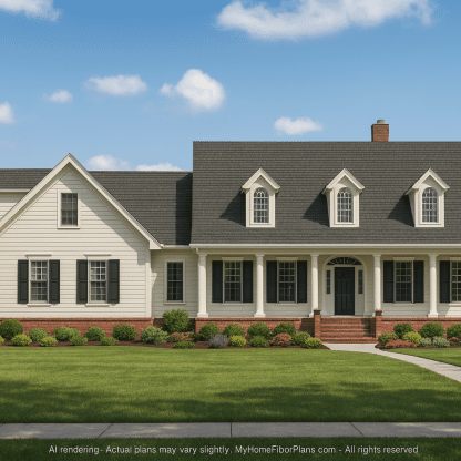 Colonial Farmhouse House Plan with Vaulted Ceilings & Detached Garage
