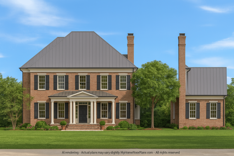 Colonial Home Plan with Detailed Blueprint and CAD Designs